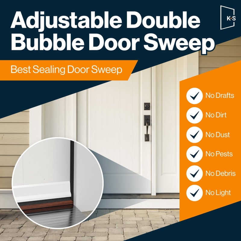 KS Hardware, Patent Pending, Adjustable Double Bubble Door Sweep, Draft Stopper, Under Door Seal for Exterior Doors, 1 3/4" x 36", White (36 inch) - Image 1